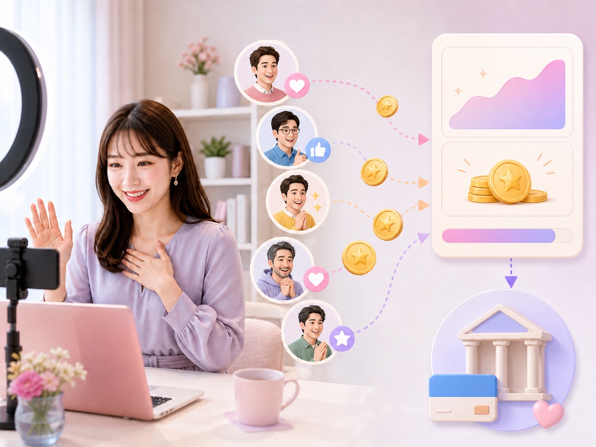 男性視聴者との会話や応援が報酬につながる流れのイメージ